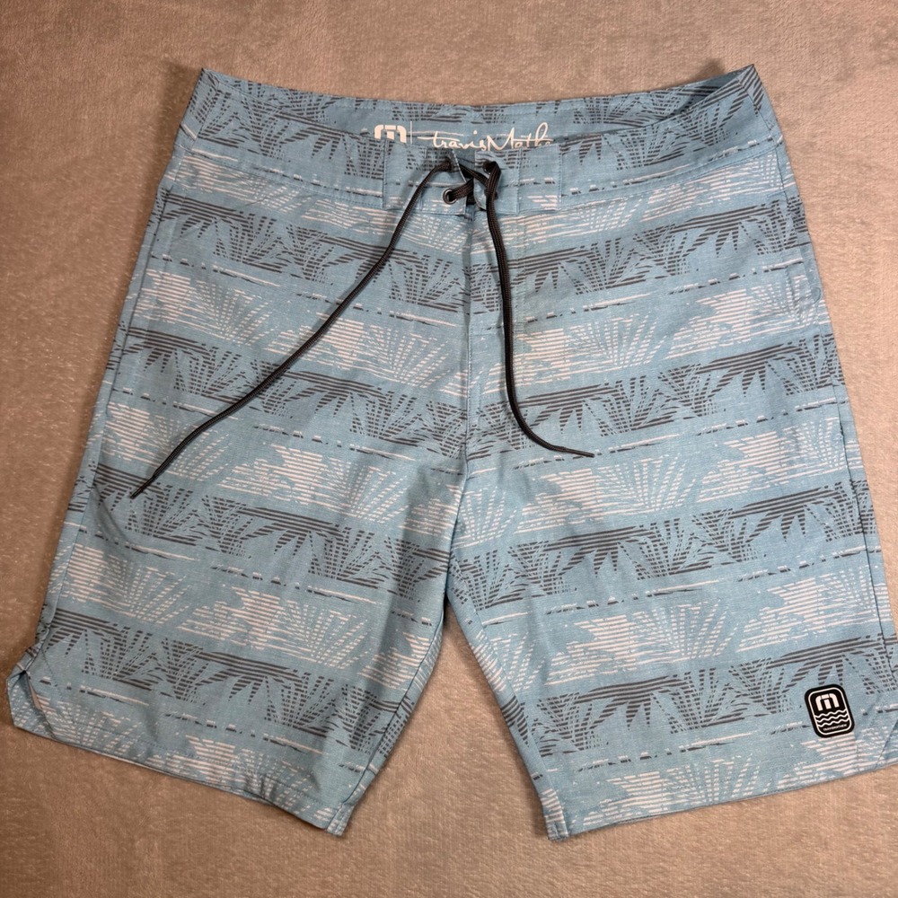 TravisMathew Mens Board Shorts Blue Palm Print Swim Trunks 1MW427 Size 32